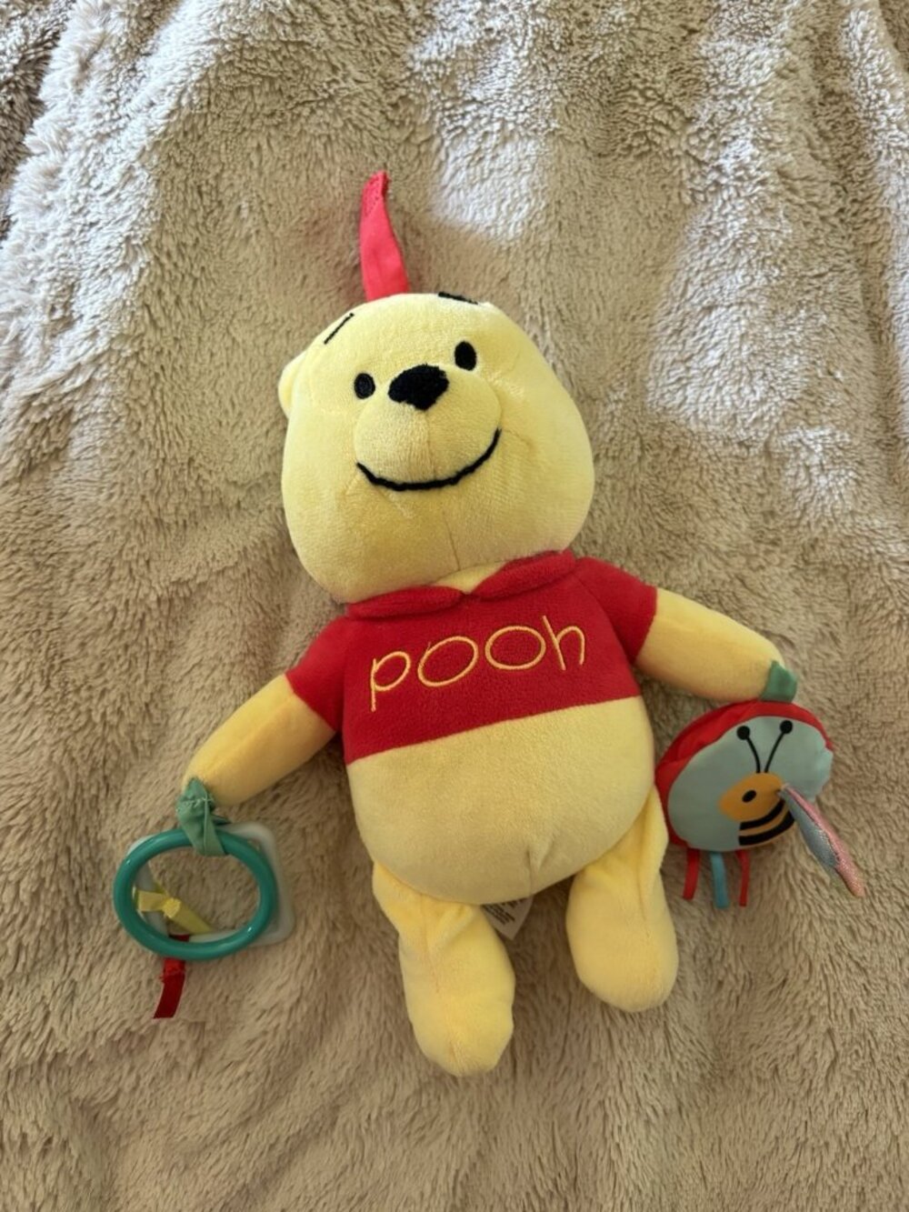 Disney Baby Winnie the Pooh Plush w/ Activity Rings & Mirror Yellow Red